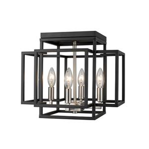 Z-Lite Titania 14-in Black and Brushed Nickel 4-Light Flush Mount