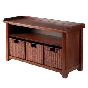 Winsome Wood Milan 22-In x 40-In x 14.17-In Antique Walnut Wooden Indoor Storage Bench With 3 Wired Baskets