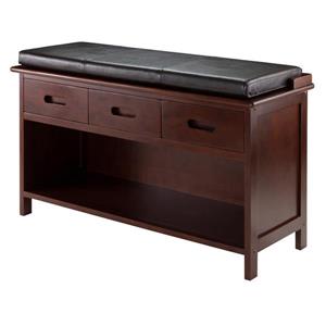Winsome Wood Adriana 38.27-in Antique Walnut With 3 Drawers And Espresso Faux Leather Cusion Top Indoor Storage Bench