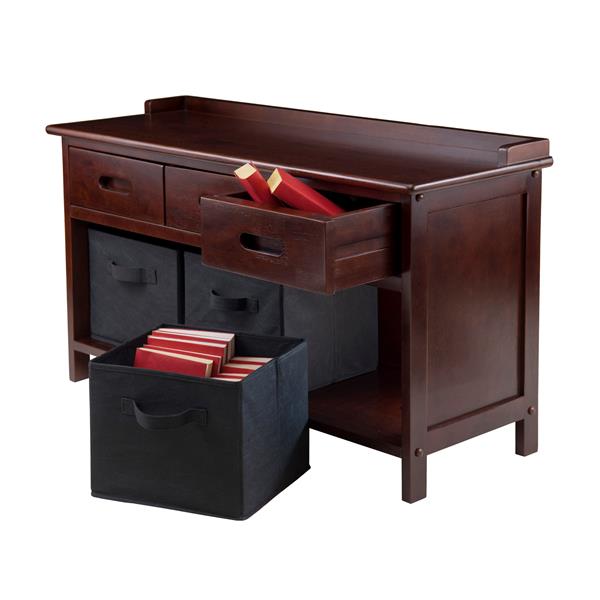Winsome Wood Adriana 38.27- in Wooden Cubby With 3 Black Foldable Storage Baskets Indoor Bench
