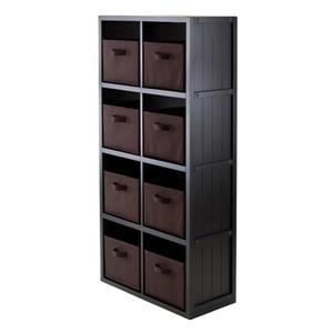 Winsome Wood Timothy 25.63 x 53.11-in 9 Piece Panel Shelf With 8 Baskets Black Chocolate