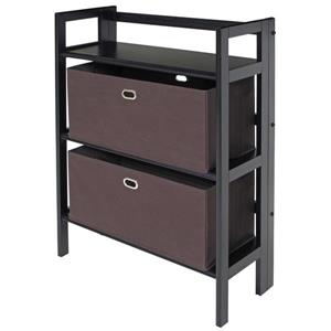 Winsome Wood Torino 27.8 x 38.54-in 3 Tier Folding Bookshelf With 2 Baskets Black Chocolate