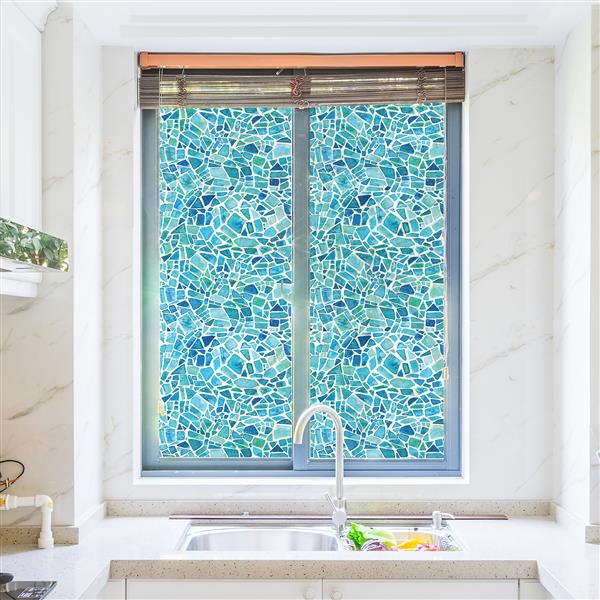 WallPops Blue tiles Mosaic Window Film - 17.71-in x 70.86-in