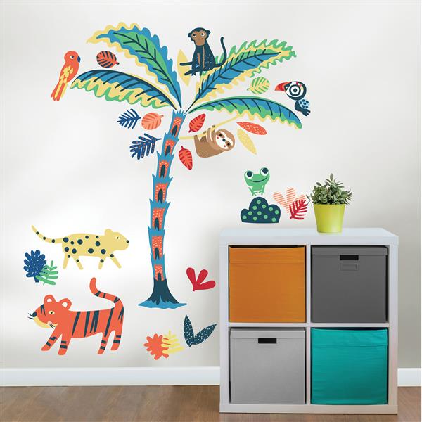 Trousse d'art mural amis de la forêt tropicale WallPops, 34,5 po x 39 po