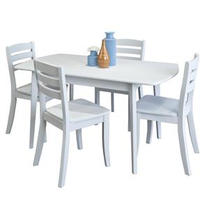 Ensemble de salle à manger extensible, bois, blanc, 5 mcx