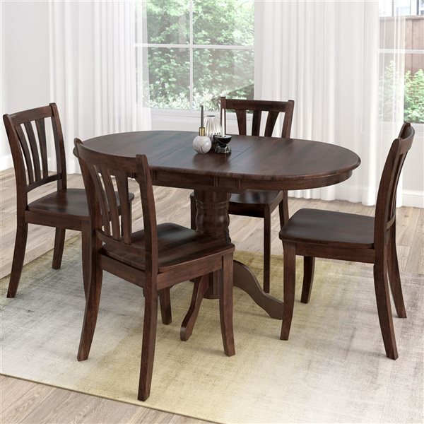 CorLiving Cappuccino Wood Dining Set with 4 Chairs & Extendable Table- 5 Pieces