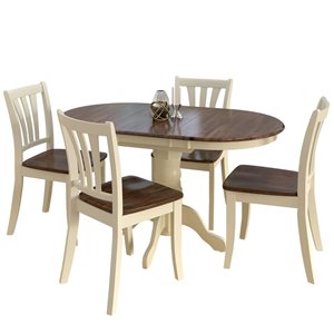 CorLiving Brown/Cream Wood Dining Set with 4 Chairs & Extendable Table- 5 Pieces