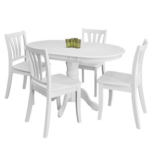 CorLiving White Wood Dining Set with 4 Chairs & Extendable Table- 5 Pieces