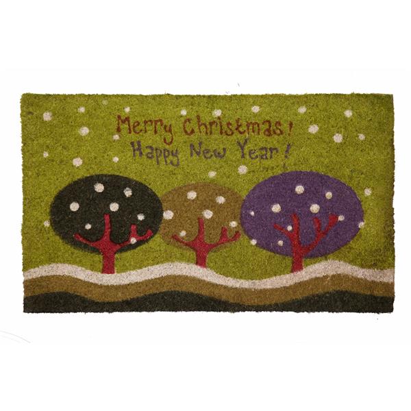 Technoflex 18-in x 30-in Merry Christmas Happy New Year Printed Coco Mat