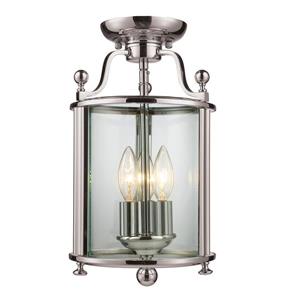 Z-Lite Wyndham 3-Light Brushed Nickel 8.5-in x 8.5-in x 14.25-in Semi-Flush Mount