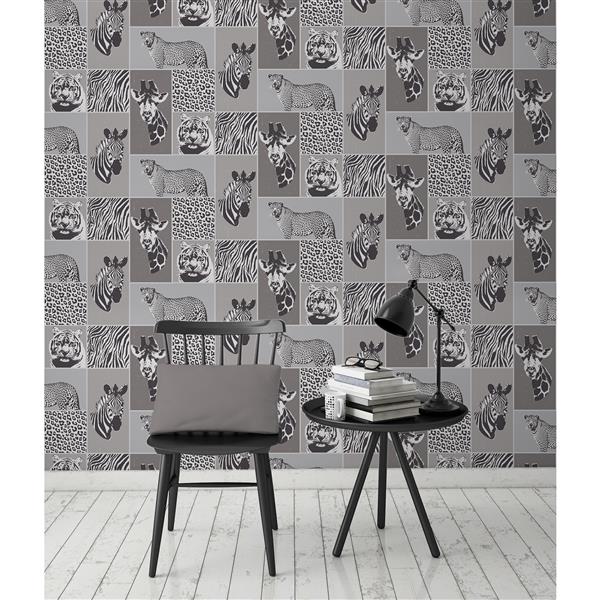 Brewster Wallcovering Zoya animal 56.4 sq ft Grey Unpasted Wallpaper