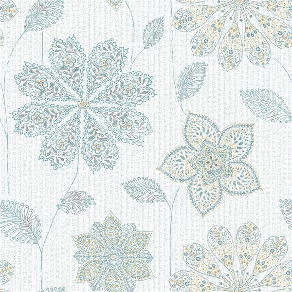 Papier peint Gyspsy floral, 20,5 po x 216 po, bleu et vert