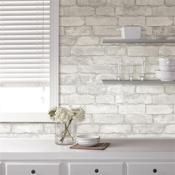 Brick Wallpaper - 20.5-in x 216-in - Gray and White