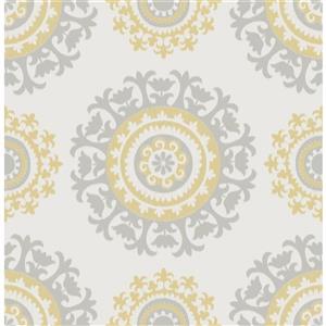 NuWallpaper Suzani Sticker Wallpaper - 20.5-in x 216-in - Gray and Yellow