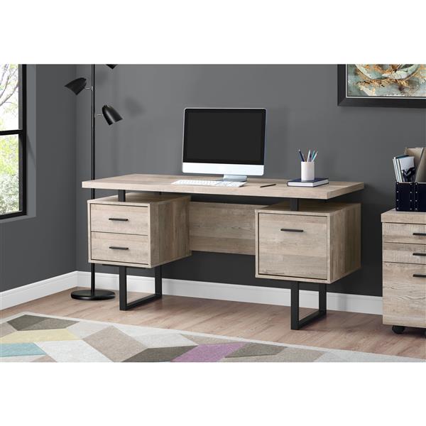 Bureau en bois recyclé, 60 po, taupe