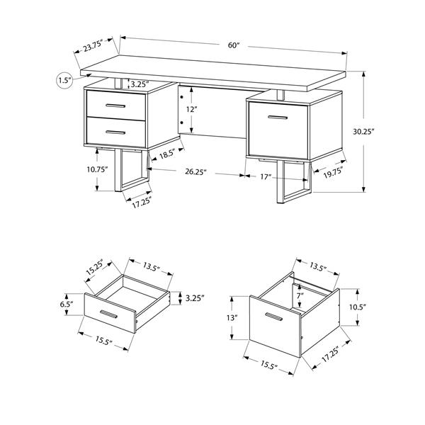 Bureau en bois recyclé, 60 po, taupe