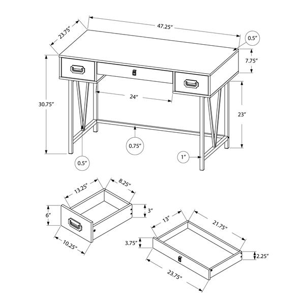 Bureau en bois recyclé, 48 po, gris