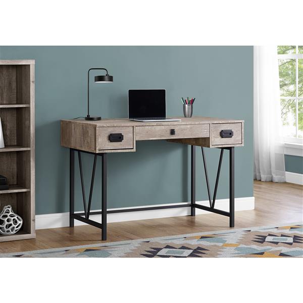 Bureau en bois recyclé, 48 po, taupe