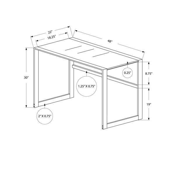 Bureau d'ordinateur, 48 po, argent