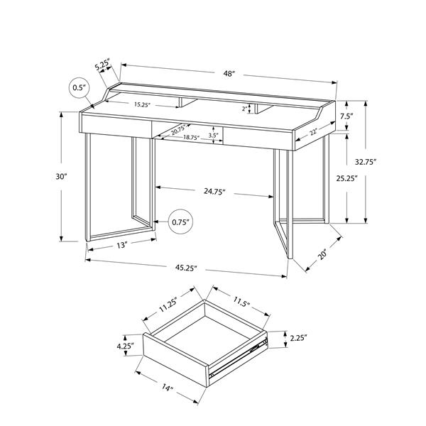 Bureau d'ordinateur, 48 po, blanc