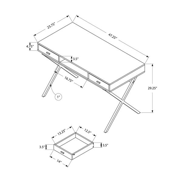 Bureau d'ordinateur, 48 po, blanc