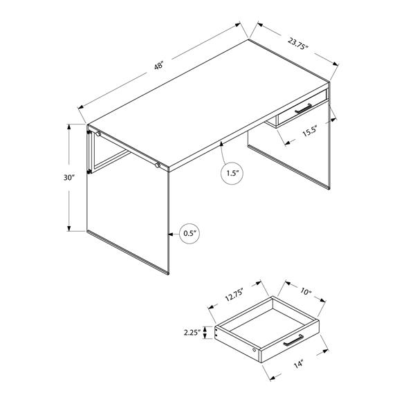 Bureau d'ordinateur Monarch en verre clair et blanc, 48 po