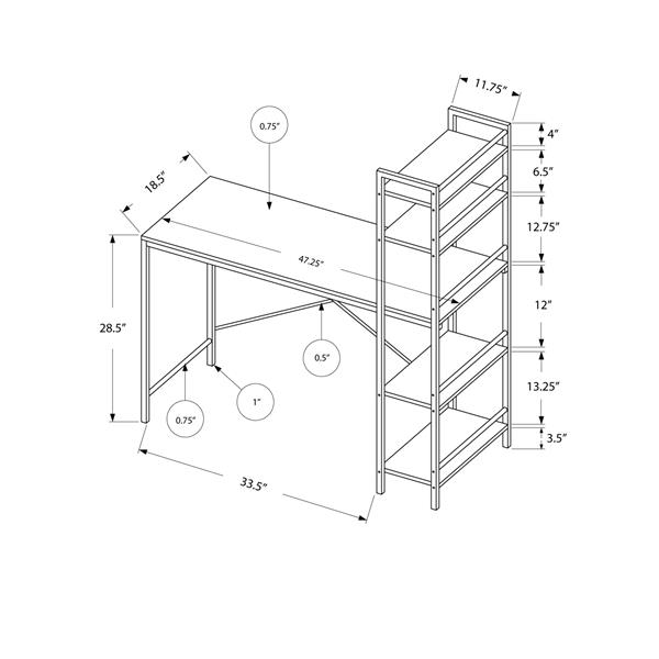 Monarch  47.25-in x 55-in Cappuccino Bookshelf Style Computer Desk