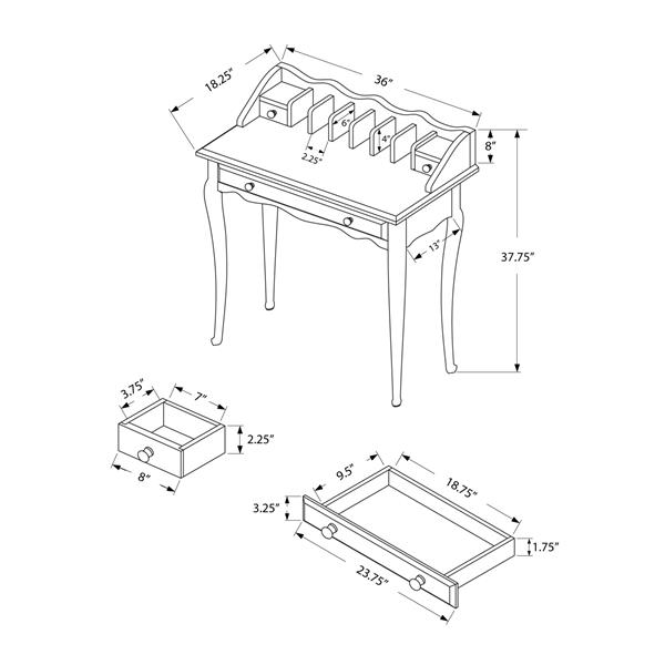 Bureau , 36 po, blanc antique