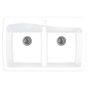 Évier de cuisine double Karran, 34 po, quartz blanc