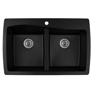 Karran Black Quartz 34-in Double Kitchen Sink