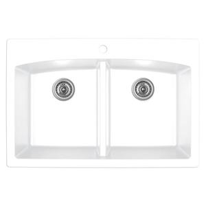 Évier de cuisine double Karran, 33 po, quartz, blanc