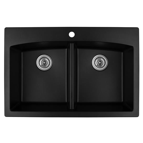 Évier de cuisine double Karran quartz noir 33 po