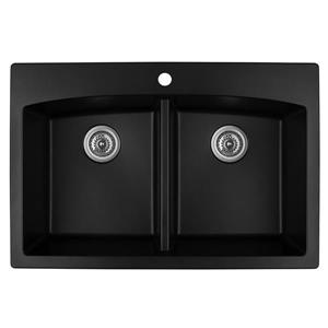 Évier de cuisine double Karran quartz noir 33 po