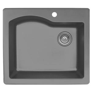 Karran 25-in Gray Quartz Large Single Bowl Kitchen Sink with Single Hole