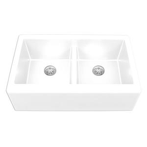 Karran White Quartz 34-in Double Apron-Front Kitchen Sink