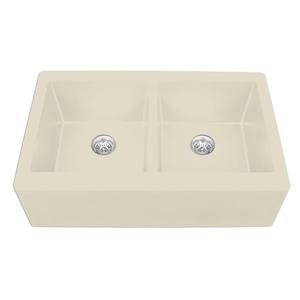 Évier de cuisine double Karran à bandeau avant, 34 po, quartz, bisque