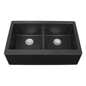 Évier de cuisine double Karran à bandeau avant, 34 po, quartz, noir