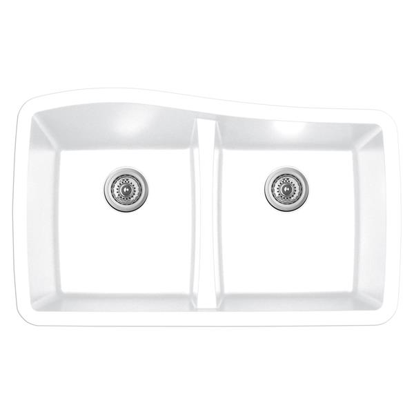 Évier de cuisine double Karran, 33,5 po, quartz, blanc