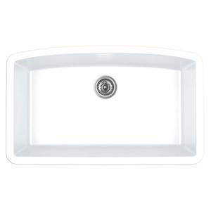 Évier de cuisine simple Karran, grande cuve, 32,5 po, quartz, blanc