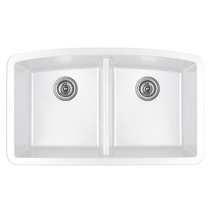 Évier de cuisine double Karran, 32,5 po, quartz, blanc