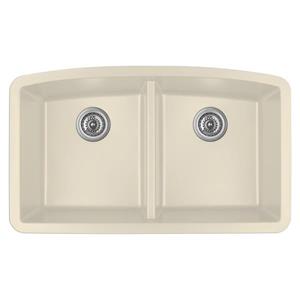 Évier de cuisine double Karran, 32,5 po, quartz, bisque