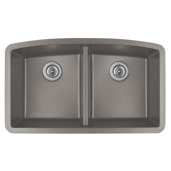 Évier de cuisine double Karran, 32,5 po, quartz, acier