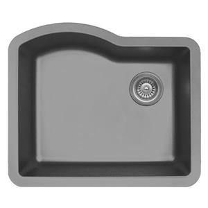 Évier de cuisine simple Karran, 24 po, quartz, gris