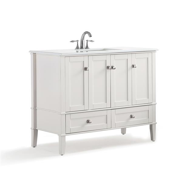 White Bathroom Vanity With Marble Top, 42 Inch Vanity Cabinet