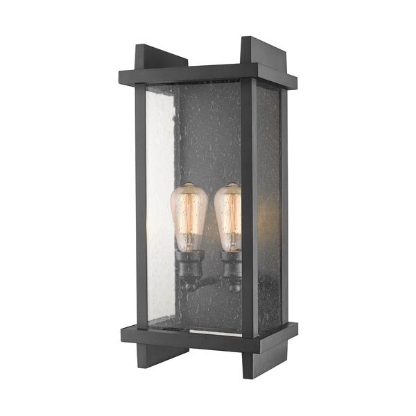 Z-Lite Fallow 21.63-in Black Seeded Glass 2-Light Outdoor Wall Sconce