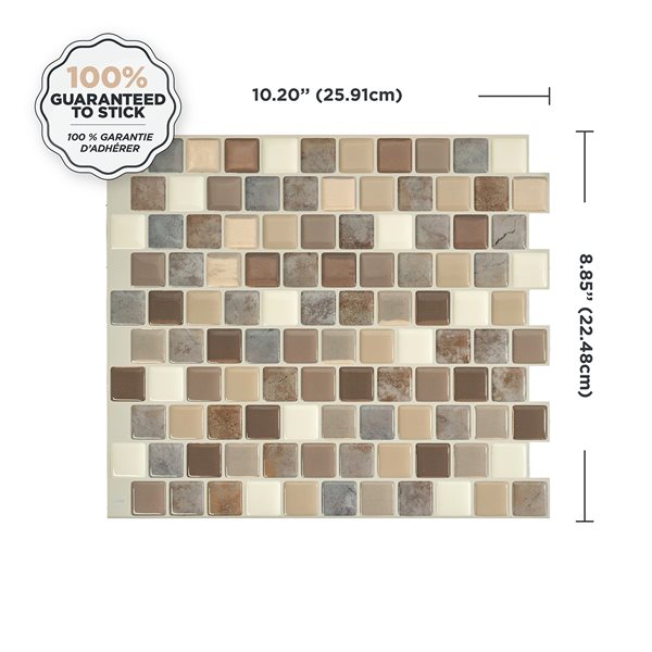 Smart Tiles Brixia Pardo  10.2in x 8.85in  4PK  Peel and Stick Backsplash