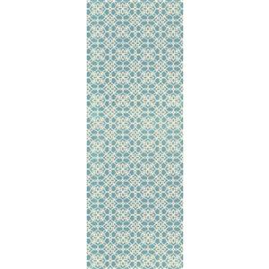 Ruggable Floral Tiles 2.5-ft x 7-ft Aqua Blue Indoor Runner Area Rug