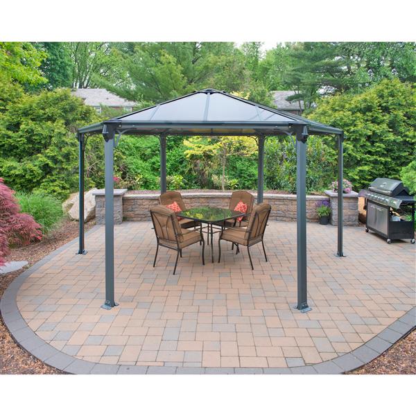 Gazebo Smeralda 3x3x2.7 m structure en acier dessus en polyester et  couvertures de moustiquaire pour