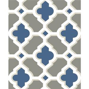 A-Street Prints Navy/Blue Lido Quatrefoil Wallpaper 20.5-in