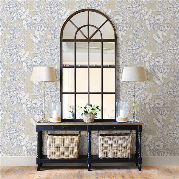 A-Street Prints Navy Floral Non-Woven Paste The Wall Fiji Floral Wallpaper